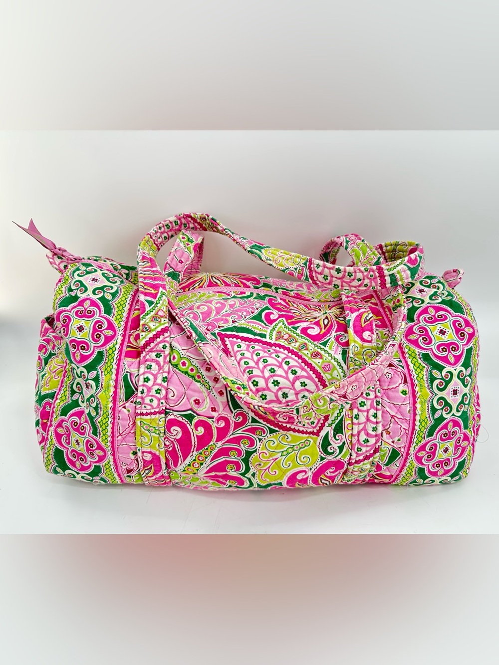 Y2K Vera Bradley Pinwheel Pink Green Duffle Floral Paisley Retired Travel Bag
